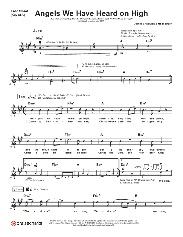 Angels We Have Heard On High Lead Sheet (Melody) (Elevation Worship)