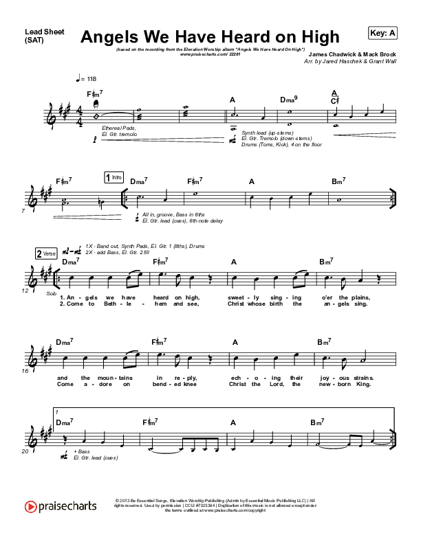 Angels We Have Heard On High Lead Sheet (SAT) (Elevation Worship)
