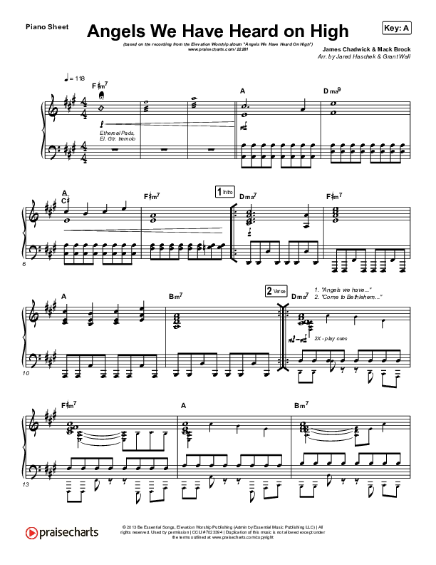 Angels We Have Heard On High Piano Sheet (Elevation Worship)