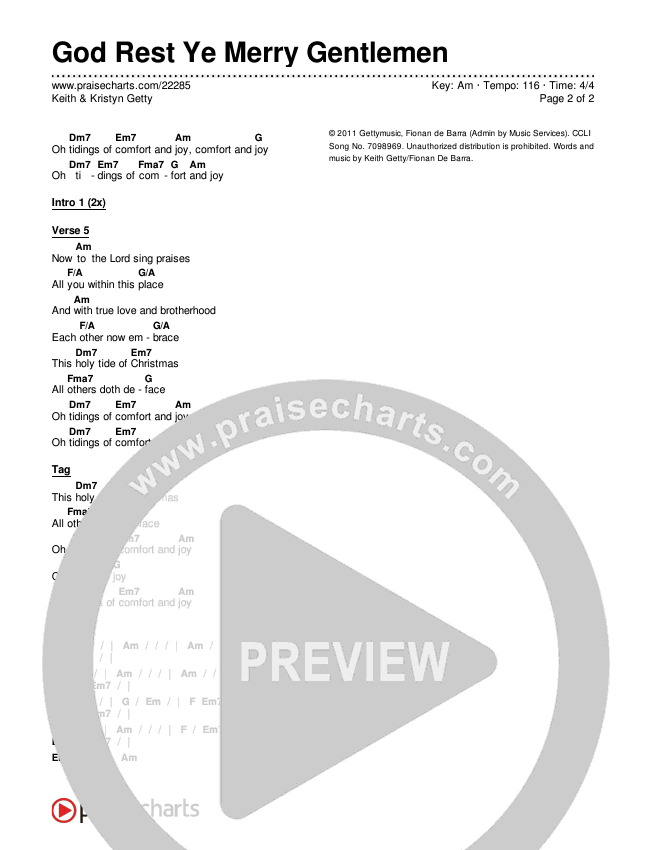 God Rest Ye Merry Gentlemen Chords & Lyrics (Keith & Kristyn Getty)