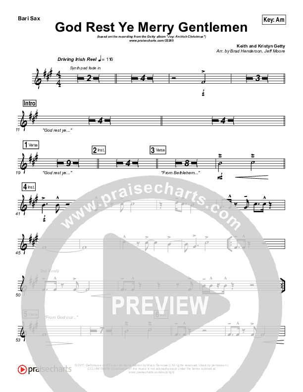 God Rest Ye Merry Gentlemen Bari Sax (Keith & Kristyn Getty)