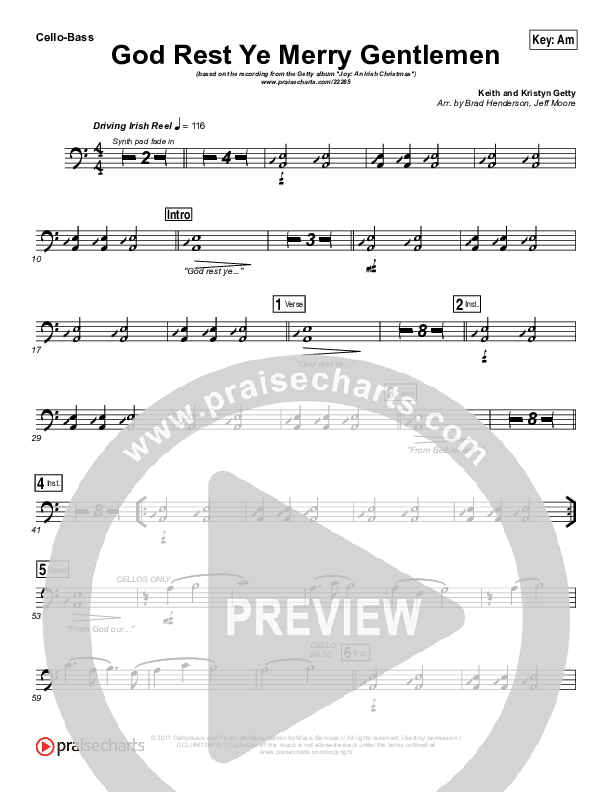 God Rest Ye Merry Gentlemen Cello/Bass (Keith & Kristyn Getty)