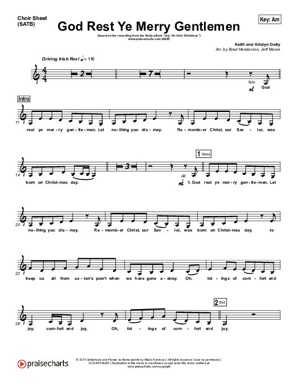 God Rest Ye Merry Gentlemen Choir Sheet (SATB) (Keith & Kristyn Getty)