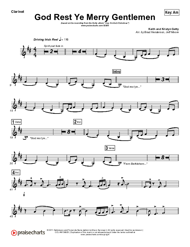God Rest Ye Merry Gentlemen Clarinet (Keith & Kristyn Getty)
