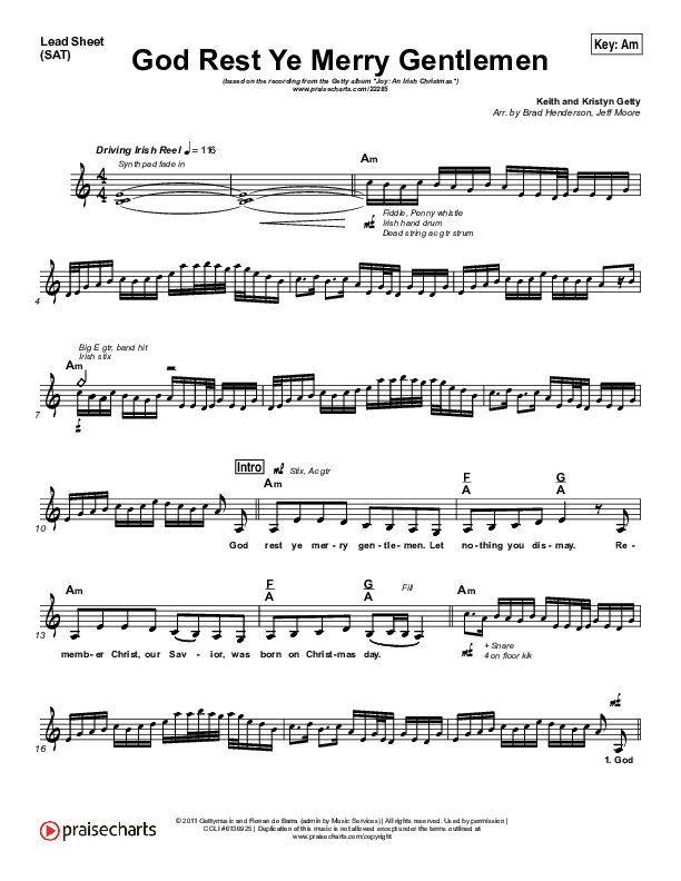 God Rest Ye Merry Gentlemen Lead Sheet (SAT) (Keith & Kristyn Getty)
