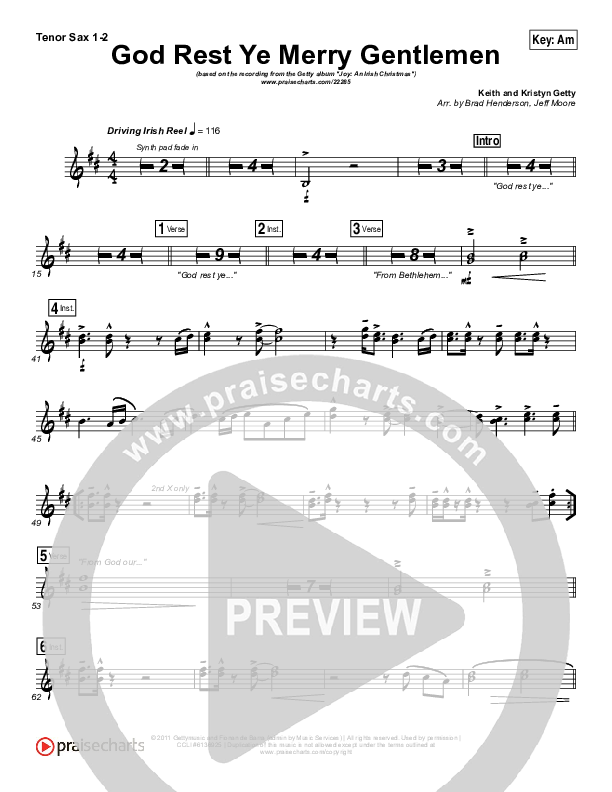 God Rest Ye Merry Gentlemen Tenor Sax 1/2 (Keith & Kristyn Getty)