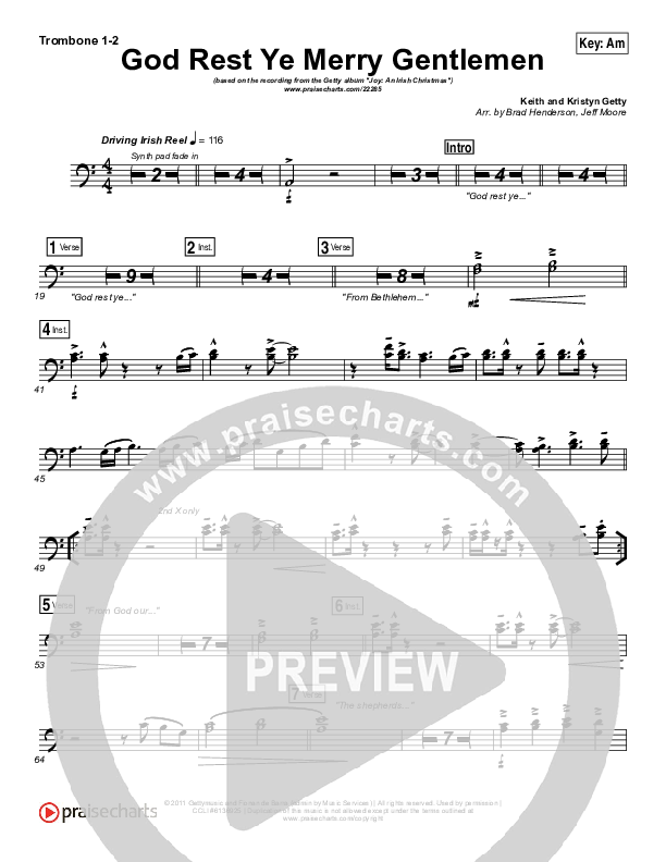 God Rest Ye Merry Gentlemen Trombone 1/2 (Keith & Kristyn Getty)