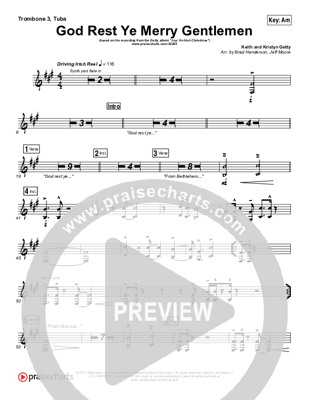 God Rest Ye Merry Gentlemen Trombone 3/Tuba (Keith & Kristyn Getty)