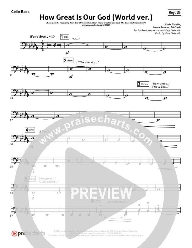 How Great Is Our God (World Edition) Cello/Bass (Chris Tomlin)