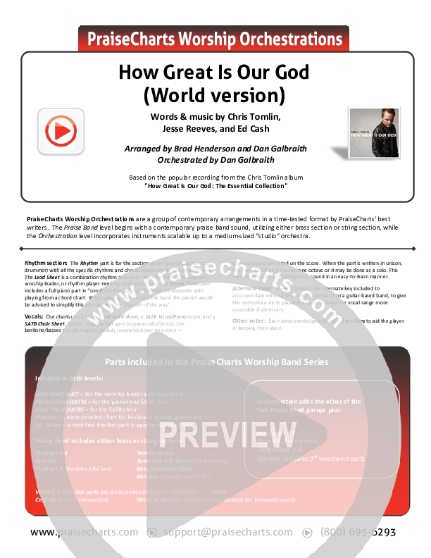 How Great Is Our God (World Edition) Cover Sheet (Chris Tomlin)