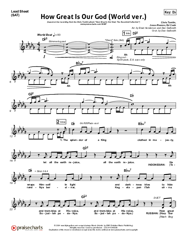 How Great Is Our God (World Edition) Lead Sheet (SAT) (Chris Tomlin)