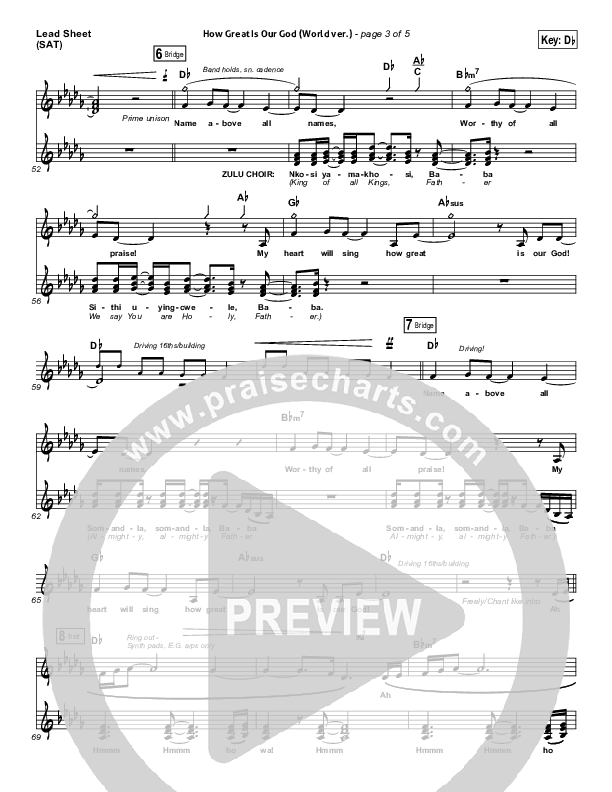 How Great Is Our God (World Edition) Lead Sheet (SAT) (Chris Tomlin)