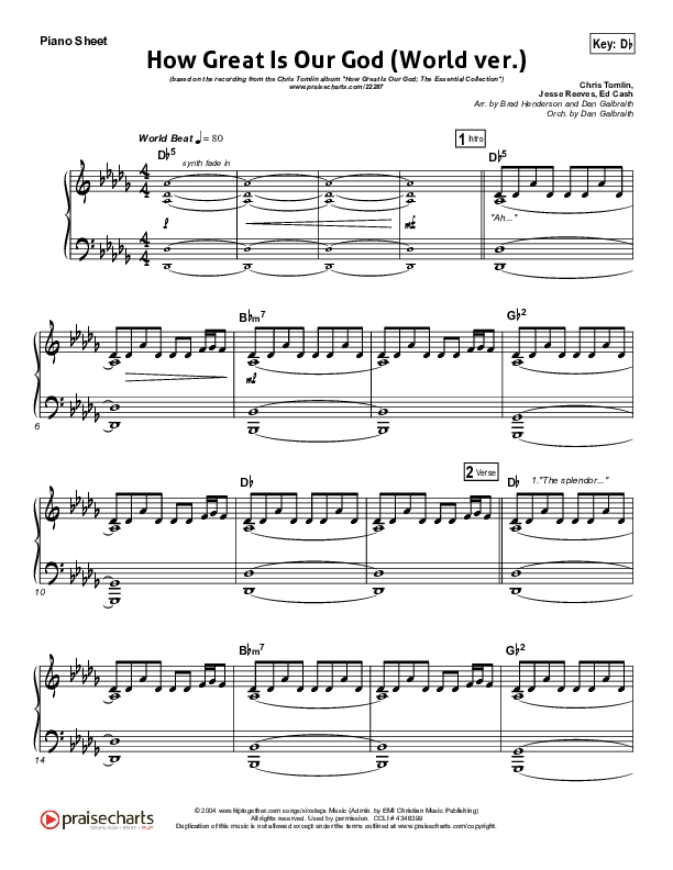 How Great Is Our God (World Edition) Piano Sheet (Chris Tomlin)