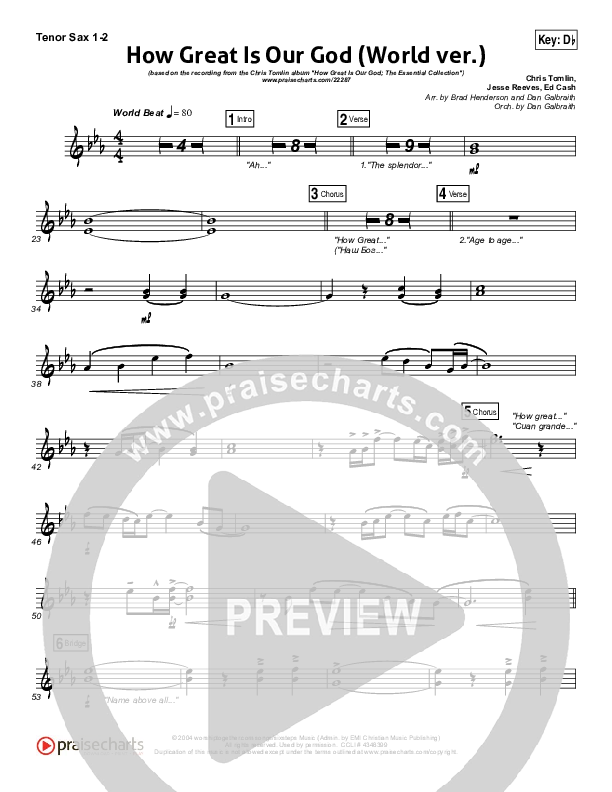 How Great Is Our God (World Edition) Tenor Sax 1/2 (Chris Tomlin)
