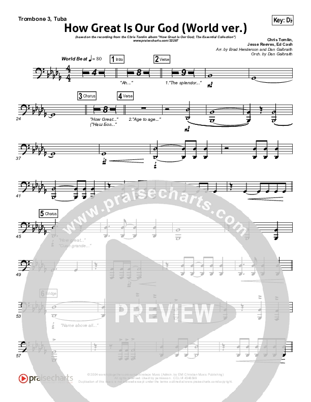 How Great Is Our God (World Edition) Trombone 3/Tuba (Chris Tomlin)