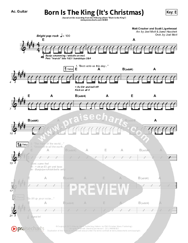 Born Is The King (It's Christmas) Rhythm Chart (Hillsong Worship)