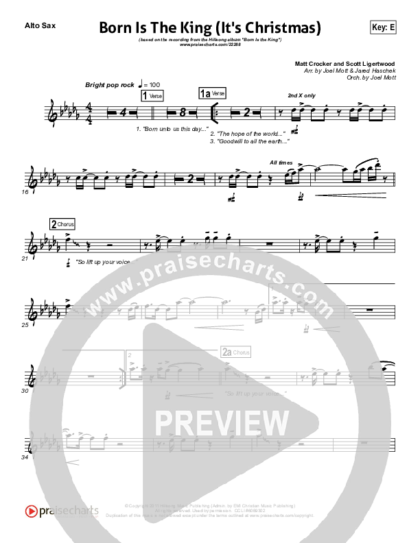 Born Is The King (It's Christmas) Alto Sax (Hillsong Worship)