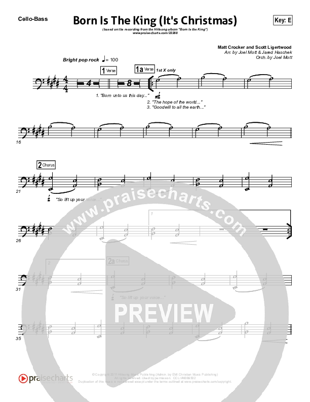 Born Is The King (It's Christmas) Cello/Bass (Hillsong Worship)
