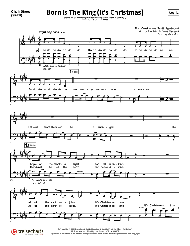 Born Is The King (It's Christmas) Choir Sheet (SATB) (Hillsong Worship)
