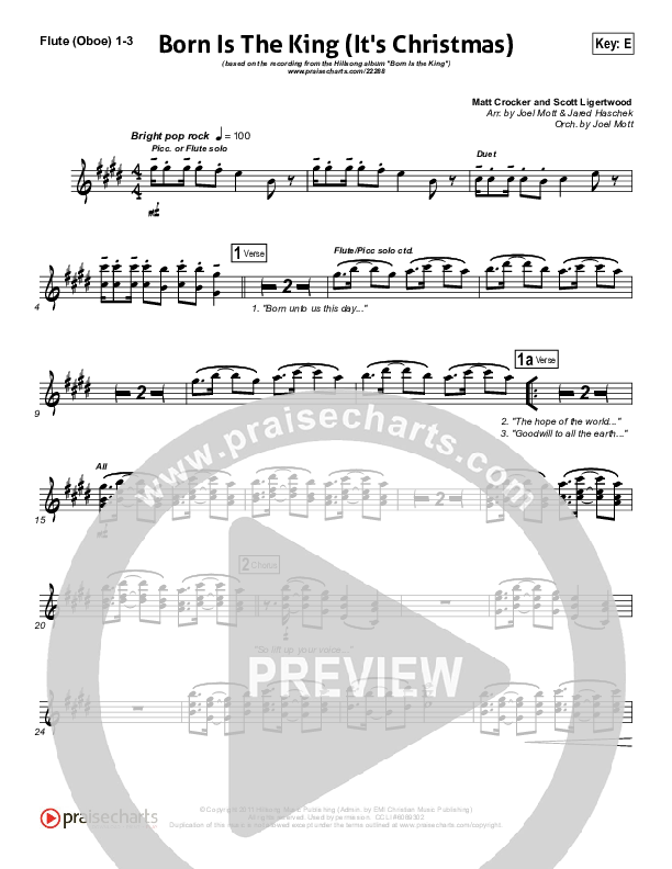 Born Is The King (It's Christmas) Flute/Oboe 1/2/3 (Hillsong Worship)