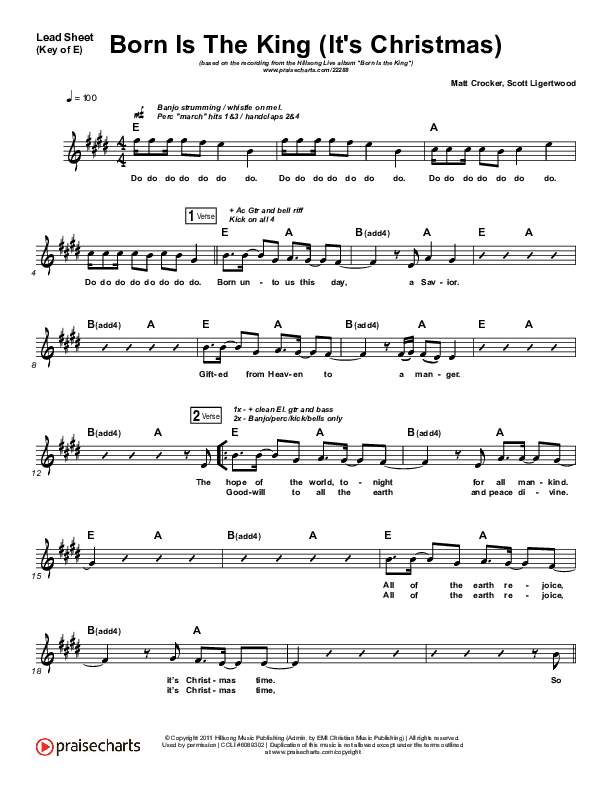 Born Is The King (It's Christmas) Lead Sheet (Melody) (Hillsong Worship)