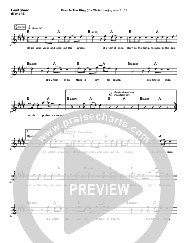 Born Is The King (It's Christmas) Lead Sheet (Melody) (Hillsong Worship)