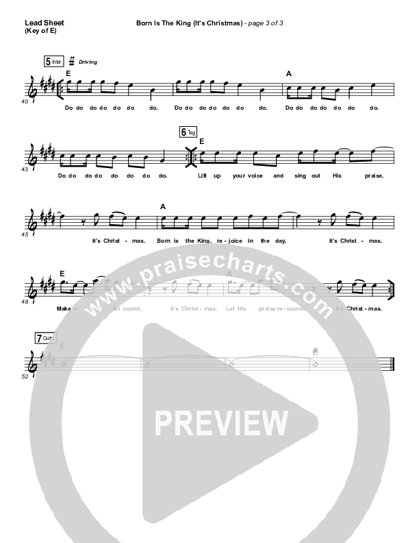 Born Is The King (It's Christmas) Lead Sheet (Melody) (Hillsong Worship)