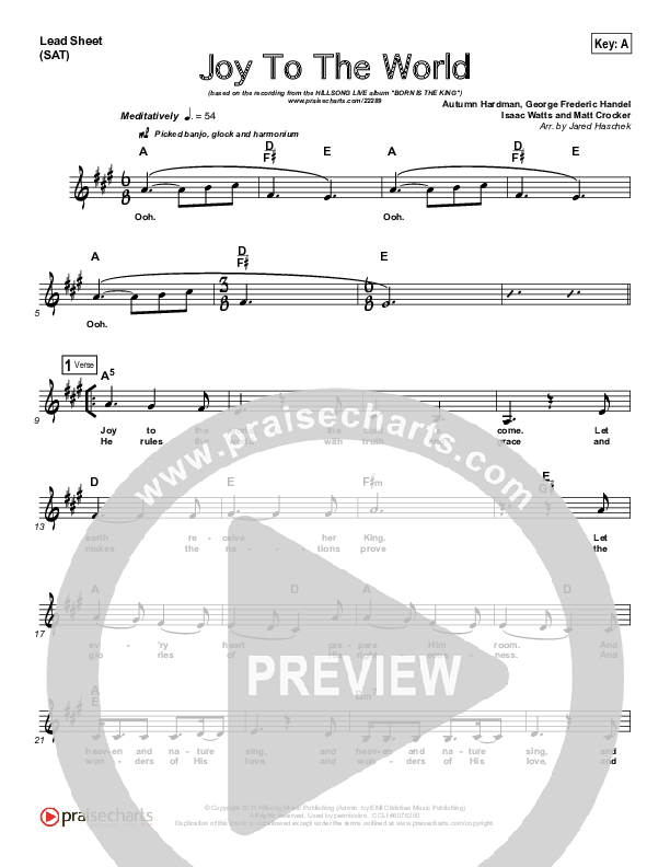 Joy To The World Lead Sheet (Hillsong Worship)