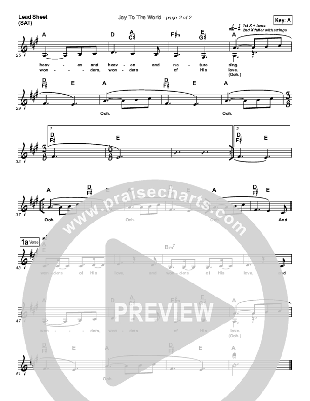 Joy To The World Lead Sheet (Hillsong Worship)