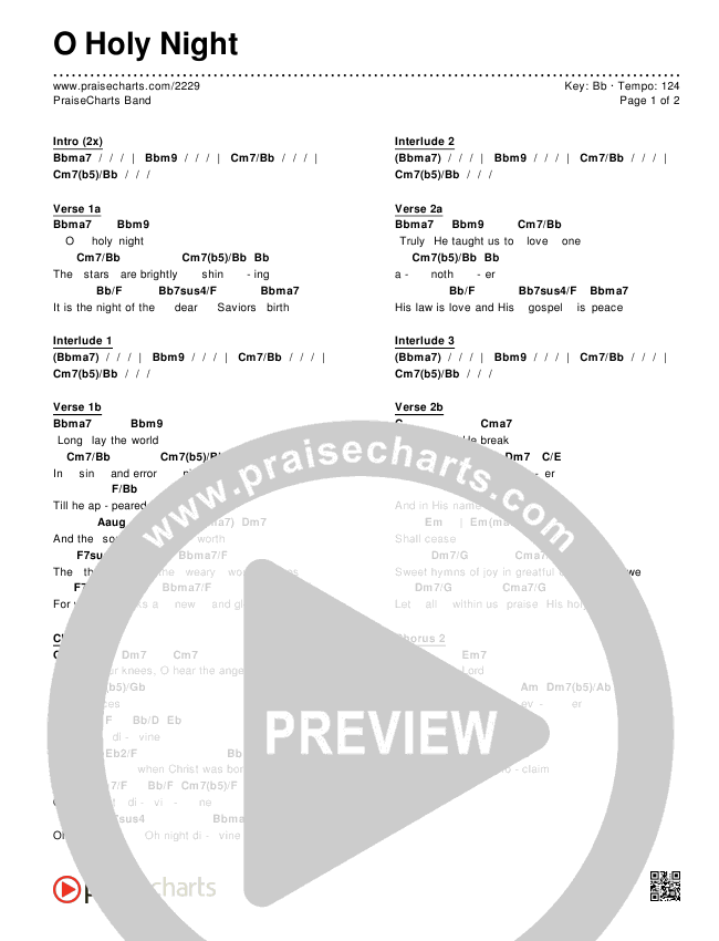 O Holy Night Chords & Lyrics (PraiseCharts Band / Arr. Daniel Galbraith)
