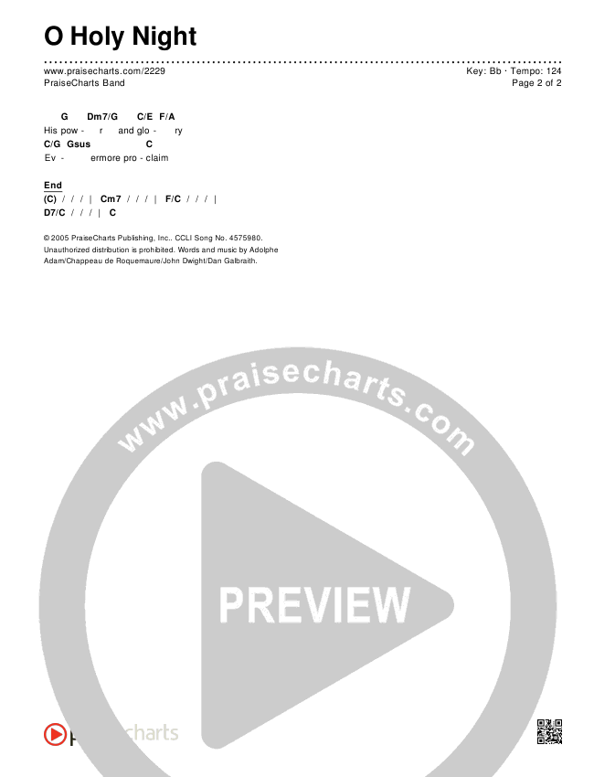 O Holy Night Chords & Lyrics (PraiseCharts Band / Arr. Daniel Galbraith)