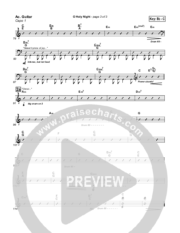 O Holy Night Acoustic Guitar (PraiseCharts Band / Arr. Daniel Galbraith)