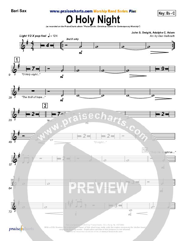 O Holy Night Bari Sax (PraiseCharts Band / Arr. Daniel Galbraith)