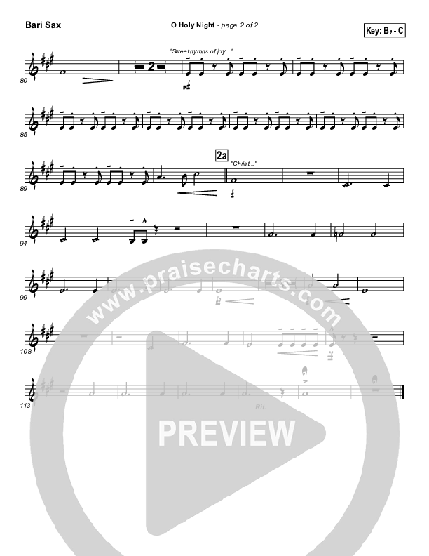 O Holy Night Bari Sax (PraiseCharts Band / Arr. Daniel Galbraith)