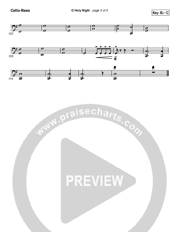 O Holy Night Cello/Bass (PraiseCharts Band / Arr. Daniel Galbraith)