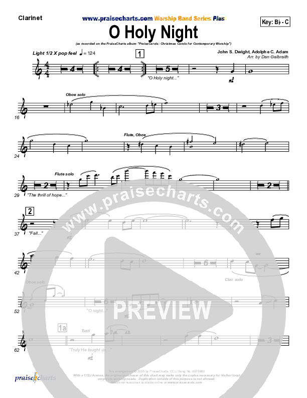 O Holy Night Clarinet (PraiseCharts Band / Arr. Daniel Galbraith)