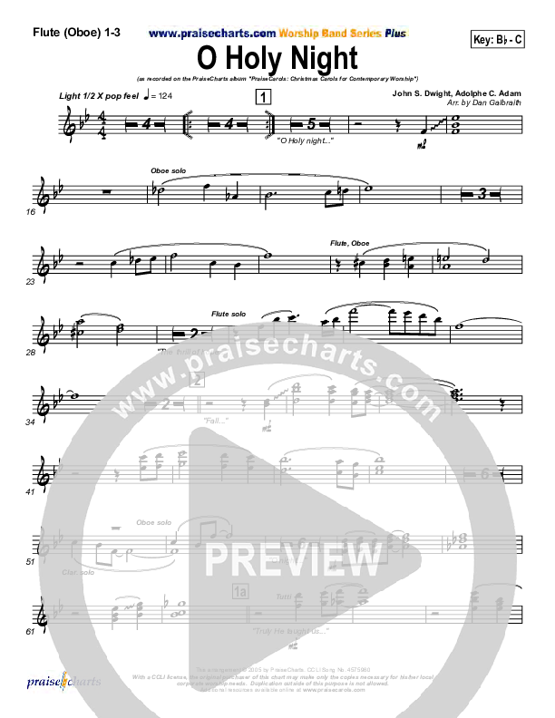 O Holy Night Flute/Oboe 1/2/3 (PraiseCharts Band / Arr. Daniel Galbraith)