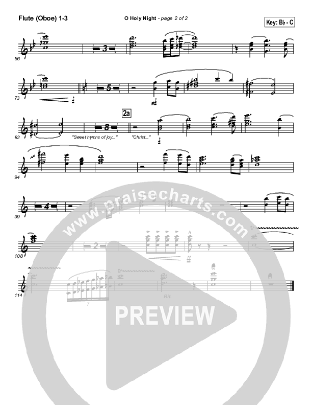 O Holy Night Flute/Oboe 1/2/3 (PraiseCharts Band / Arr. Daniel Galbraith)