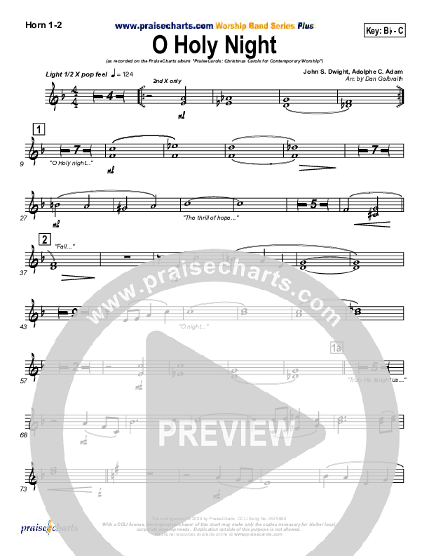O Holy Night French Horn 1/2 (PraiseCharts Band / Arr. Daniel Galbraith)