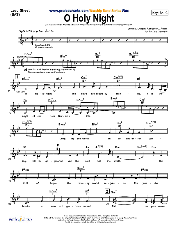 O Holy Night Lead Sheet (SAT) (PraiseCharts Band / Arr. Daniel Galbraith)