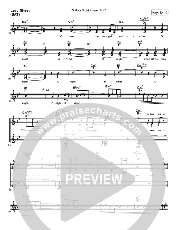 O Holy Night Lead Sheet (SAT) (PraiseCharts Band / Arr. Daniel Galbraith)