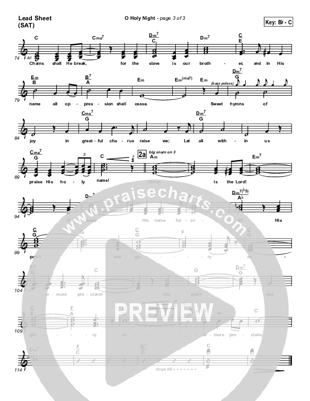 O Holy Night Lead Sheet (SAT) (PraiseCharts Band / Arr. Daniel Galbraith)