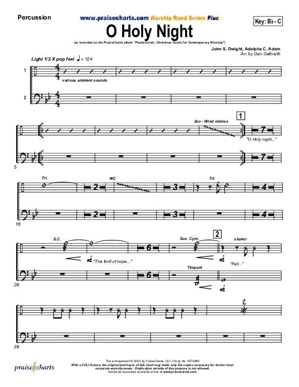 O Holy Night Percussion (PraiseCharts Band / Arr. Daniel Galbraith)