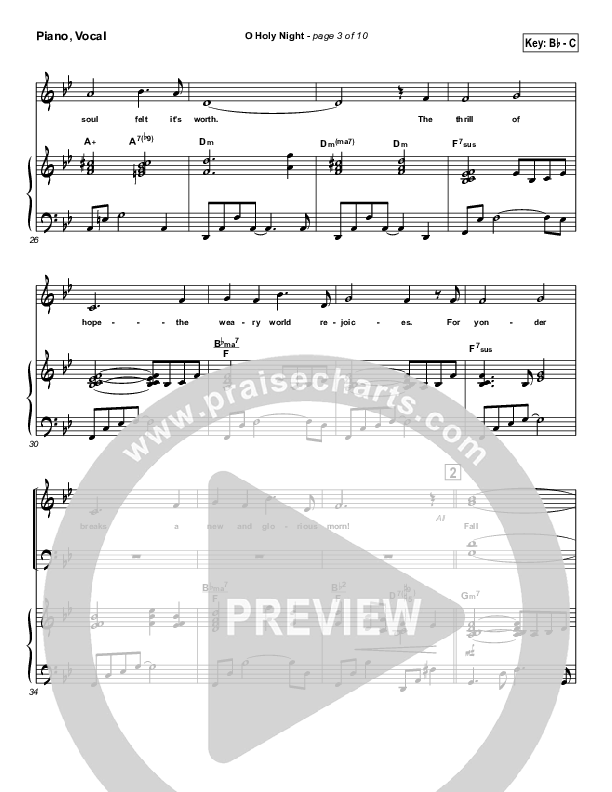 O Holy Night Piano/Vocal (PraiseCharts Band / Arr. Daniel Galbraith)