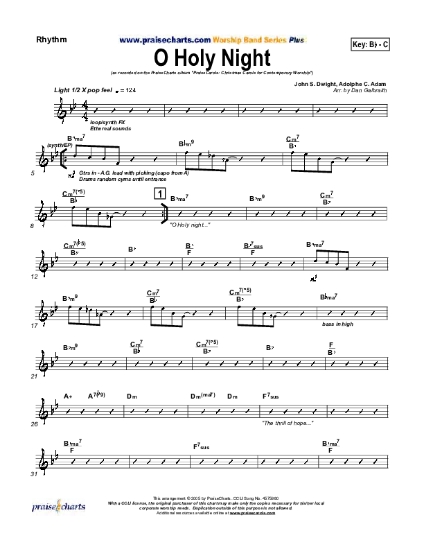 O Holy Night Rhythm Chart (PraiseCharts Band / Arr. Daniel Galbraith)