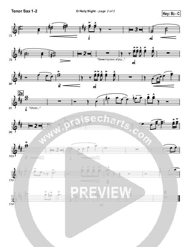 O Holy Night Tenor Sax 1/2 (PraiseCharts Band / Arr. Daniel Galbraith)