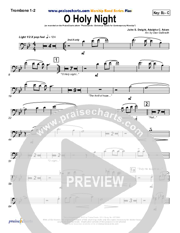 O Holy Night Trombone 1/2 (PraiseCharts Band / Arr. Daniel Galbraith)