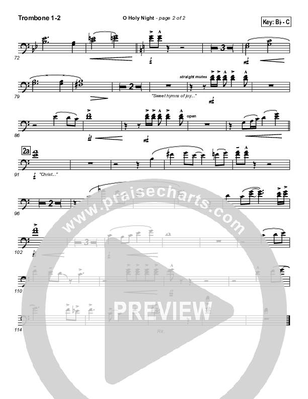 O Holy Night Trombone 1/2 (PraiseCharts Band / Arr. Daniel Galbraith)