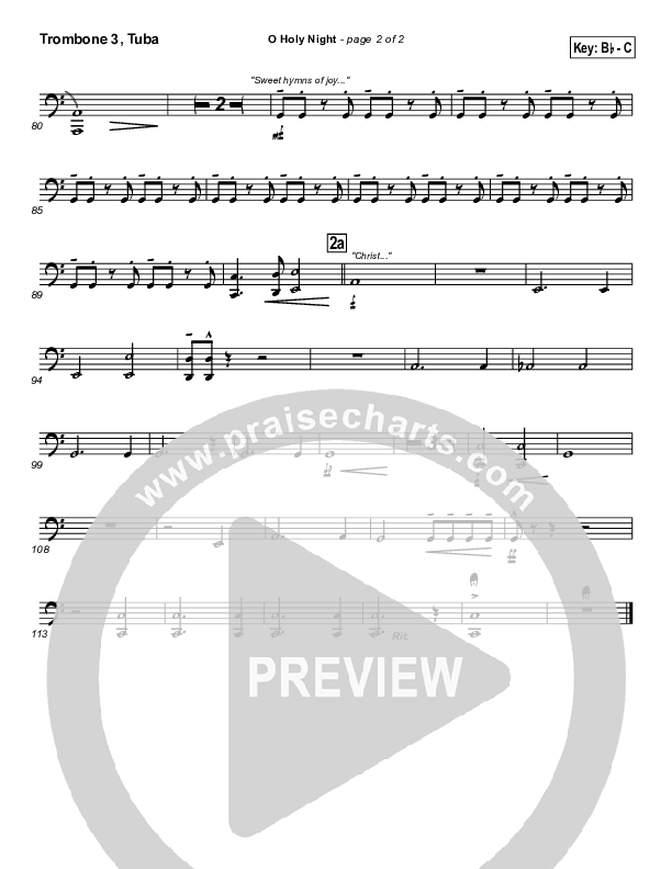 O Holy Night Trombone 3/Tuba (PraiseCharts Band / Arr. Daniel Galbraith)