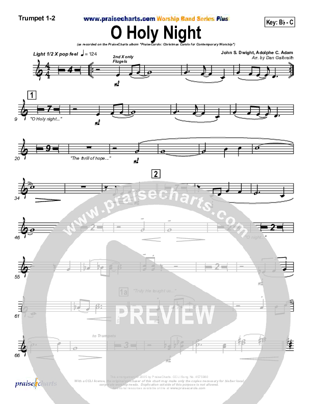 O Holy Night Trumpet 1,2 (PraiseCharts Band / Arr. Daniel Galbraith)